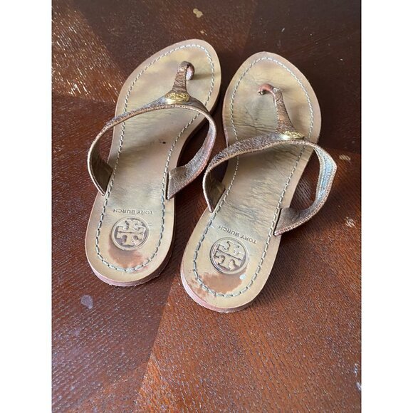 Tory Burch Women's Gold Thora Thong Flat Casual Sandals - 6 1/2 M - Picture 4 of 13